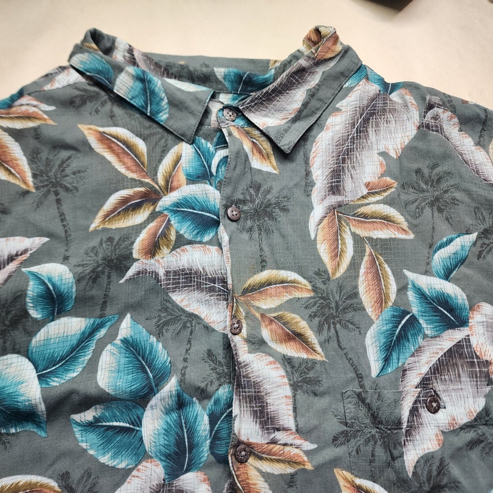 Batik Bay Mens 3XLT Hawaiian Shirt Tropical Palm Leaf Rayon Button Down Gray 3XL